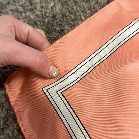 Vintage givenchy peach colored silky scarf size 26.5” X35” a couple small flaws - Picture 7 of 7